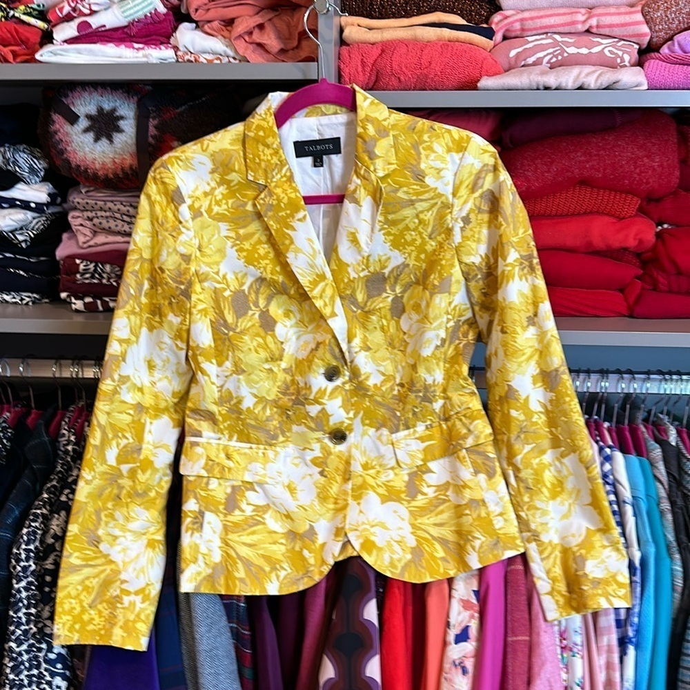 Talbots yellow flowered blazer size 2